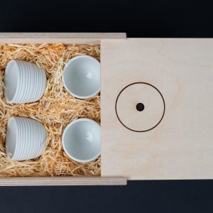 Porzellan Tassen Espresso Edizione 2 Bianca Struttura 4er Set in Holzbox