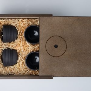 Porzellan Tassen Espresso Edizione 2 Nera Struttura 4er Set in Holzbox