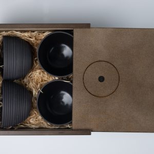 Porzellan Tassen Cappuccino Edizione 2 Nera Struttura 4er Set in Holzbox
