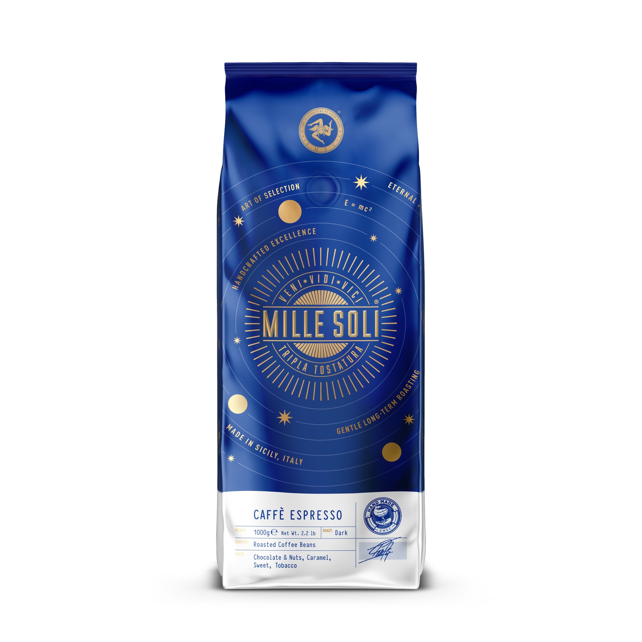 MilleSoli Bohnen Caffè Espresso NEUES DESIGN - Dreifachröstung (blau)