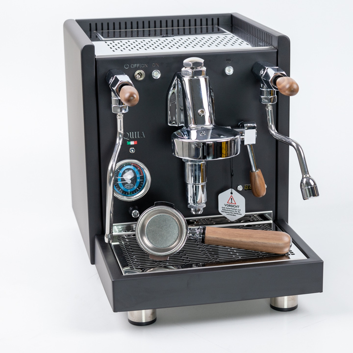 Quick Mill Aquila 0986 Schwarz PID Rotationspumpe und Quick Steam mit Nussholzgriffen