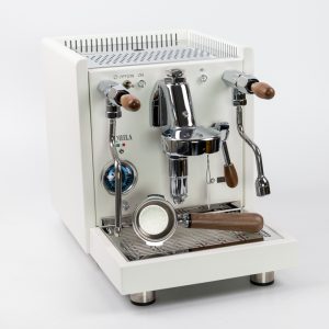 Quick Mill Aquila 0986 Weiss PID Rotationspumpe und Quick Steam mit Nussholzgriff