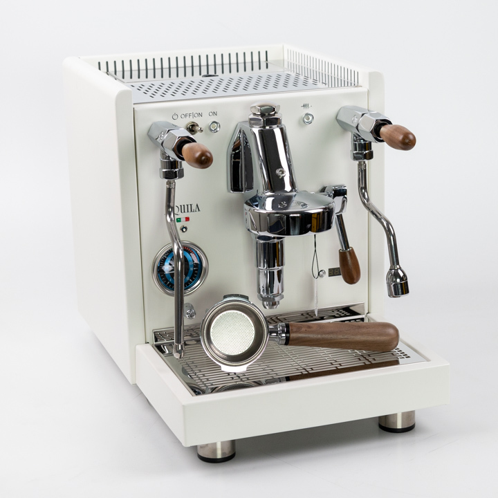 Quick Mill Aquila 0986 Weiss PID Rotationspumpe und Quick Steam mit Nussholzgriff